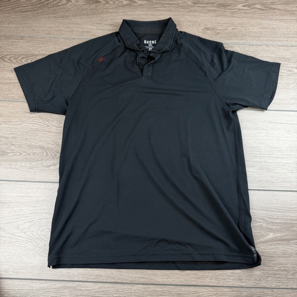 Rhone Mens Short Sleeve Delta Pique Polo Shirt Black Medium - Picture 2 of 10